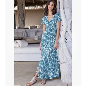 SOFT SURROUNDINGS Teal Joanna Surplice Maxi Faux Wrap Dress Size XL $130